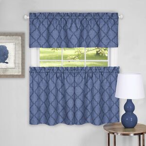 3-Piece Window Kitchen Curtain Set Country Trellis Sheer Tier Panels and Valance